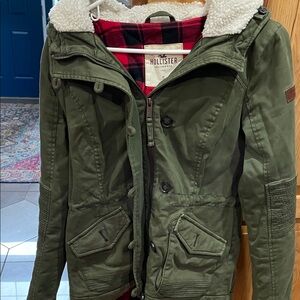 Hollister Olive Jacket with Sherpa Collar